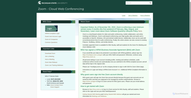 Security scan screenshot of https://msu.zoom.us/