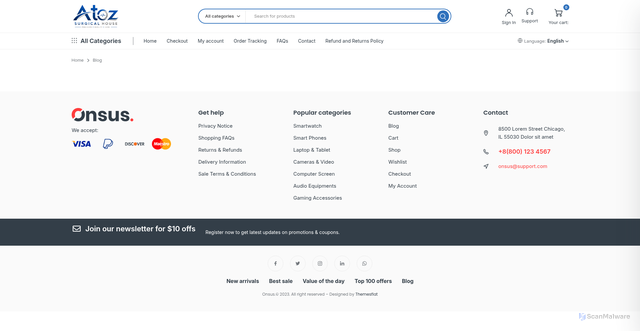 Security scan screenshot of https://atozsurgcialhouse.store/blog/