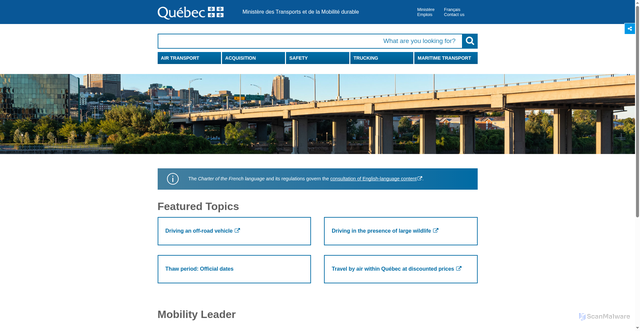Security scan screenshot of https://transports.gouv.qc.ca