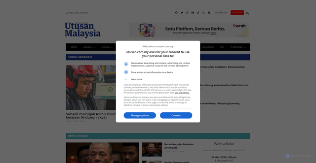 Security scan screenshot of https://www.utusan.com.my