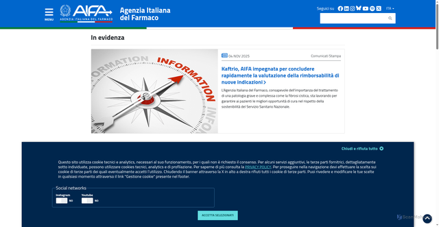 Security scan screenshot of https://www.aifa.gov.it/