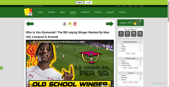 Security scan screenshot of https://footballitarin.com/video_page.php?id=148416