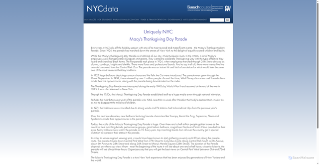 Security scan screenshot of https://www.baruch.cuny.edu/nycdata/uniquely_nyc/macys-thanksgiving.htm
