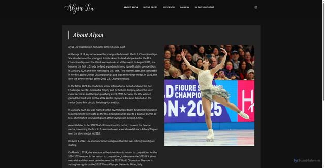 Security scan screenshot of https://alysaliu.figureskatersonline.com/about-alysa/