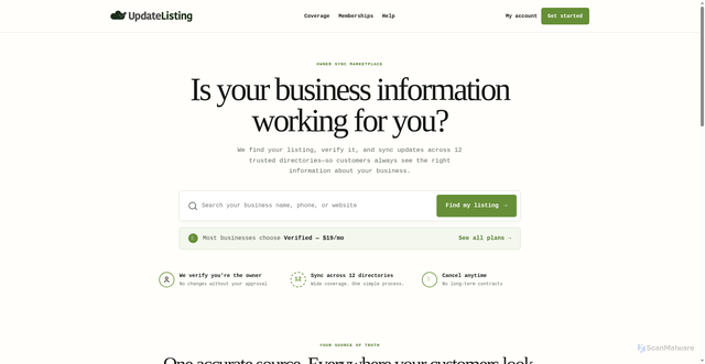 Security scan screenshot of https://updatelisting.com