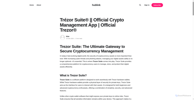 Security scan screenshot of https://hublink.ghost.io/trezor-suites/