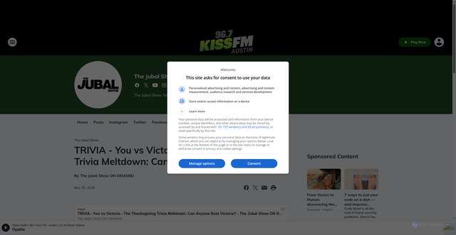 Security scan screenshot of https://967kissfm.iheart.com/featured/the-jubal-show/content/2025-11-25-1119-the-jubal-show-on-demand-trivia-you-vs-victoria-the-thanksgiving-trivi/