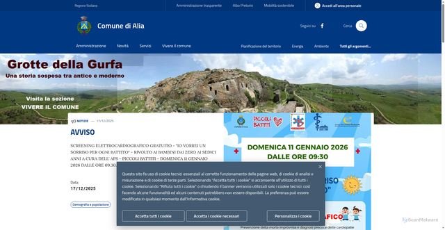 Security scan screenshot of https://www.comune.alia.pa.it/