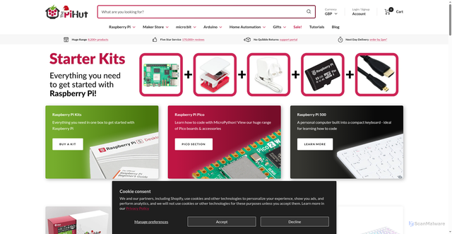 Security scan screenshot of https://thepihut.com/