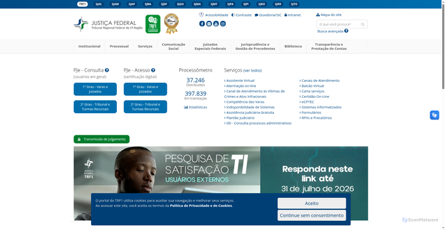 Security scan screenshot of https://trf1.jus.br