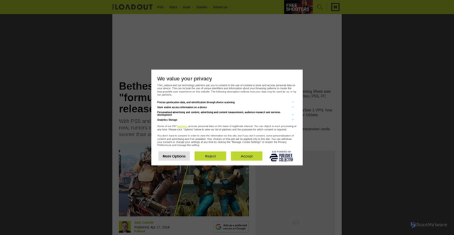 Security scan screenshot of https://www.theloadout.com/fallout/5-rumors-bethesda