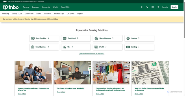 Security scan screenshot of https://www.banking.fnbo.com