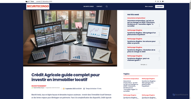 Security scan screenshot of https://securiteconso.org/investissement/credit-agricole-guide-complet-pour-investir-en-immobilier-locatif/
