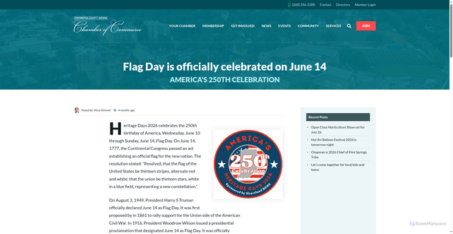 Security scan screenshot of https://www.huntington-chamber.com/blog/flag-day-is-officially-celebrated-on-june-14/
