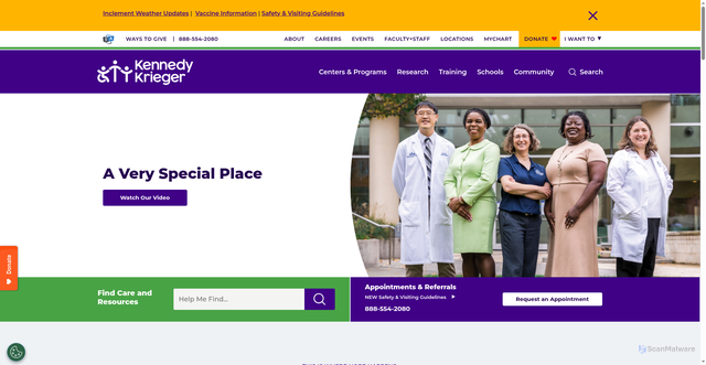 Security scan screenshot of https://www.kennedykrieger.org/