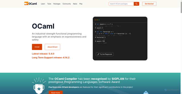 Security scan screenshot of https://ocaml.org