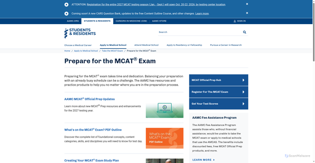 Security scan screenshot of https://aamc.benchprep.com
