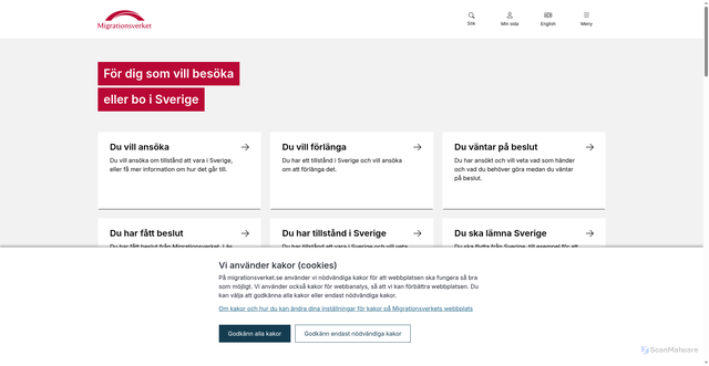 Security scan screenshot of https://www.migrationsverket.se