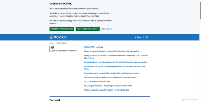 Security scan screenshot of https://www.gov.uk/government/organisations/central-arbitration-committee