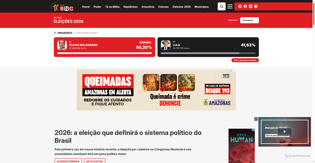 Security scan screenshot of https://bncamazonas.com.br/2026-a-eleicao-que-definira-o-sistema-politico-do-brasil/