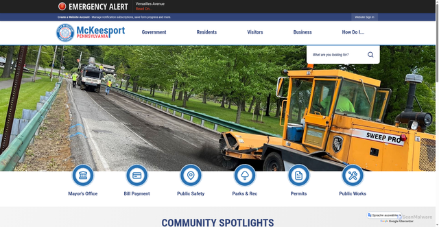 Security scan screenshot of https://mckeesport-pa.gov/
