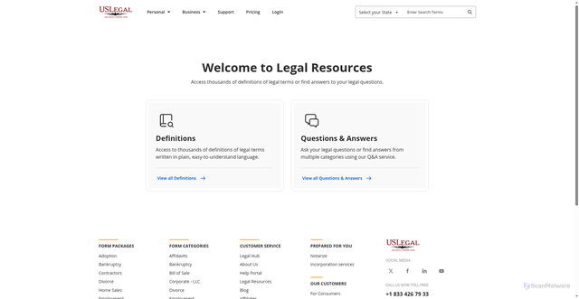Security scan screenshot of https://legal-resources.uslegalforms.com