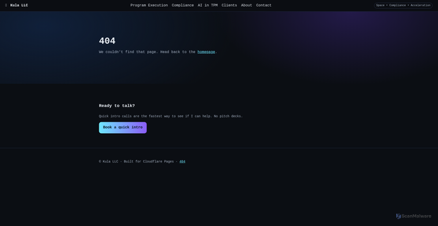 Security scan screenshot of https://kula-llc.pages.dev/404.html