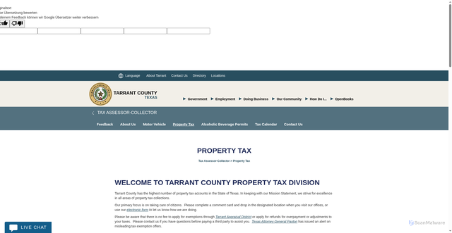 Security scan screenshot of https://www.tarrantcountytx.gov/en/tax/property-tax.html