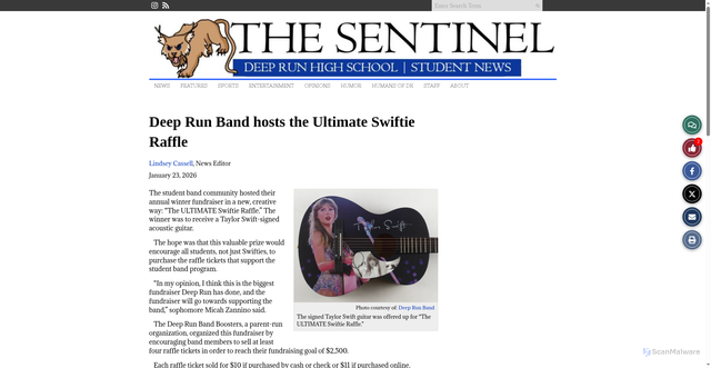 Security scan screenshot of https://deeprunsentinelonline.org/7487/news/deep-run-band-hosts-the-ultimate-swiftie-raffle/