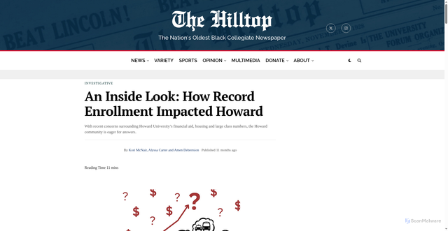 Security scan screenshot of https://thehilltoponline.com/2025/08/25/an-inside-look-how-record-enrollment-impacted-howard/