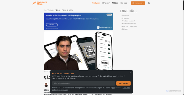 Security scan screenshot of https://www.investeramera.se/analyser/qliro-analys