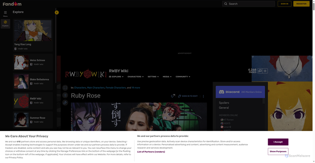 Security scan screenshot of https://rwby.fandom.com/wiki/Ruby_Rose