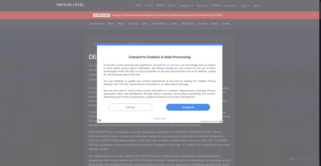 Security scan screenshot of https://www.defconlevel.com/defcon-system