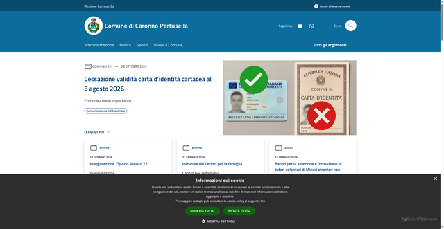 Security scan screenshot of https://www.comune.caronnopertusella.va.it/it