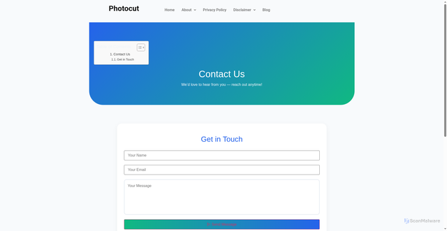 Security scan screenshot of https://photocut.io/contact/