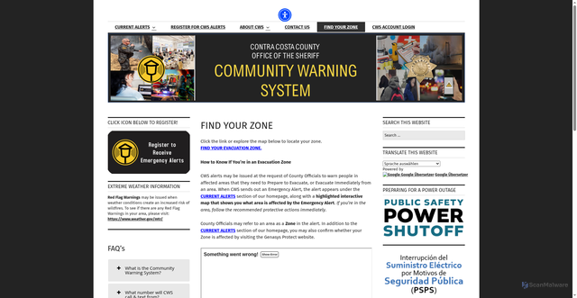 Security scan screenshot of https://cwsalerts.com/know-your-zone/