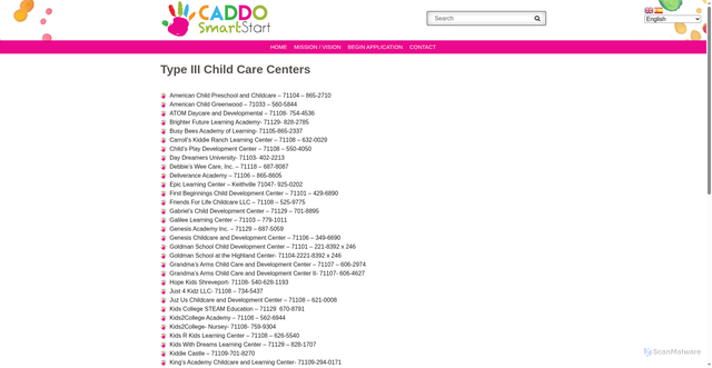 Security scan screenshot of https://caddosmartstart.com/type-iii-child-care-centers/
