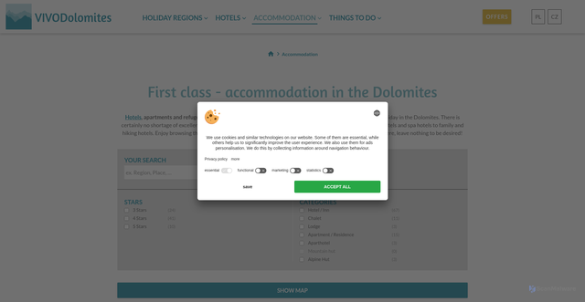 Security scan screenshot of https://www.dolomites.org/accommodation/