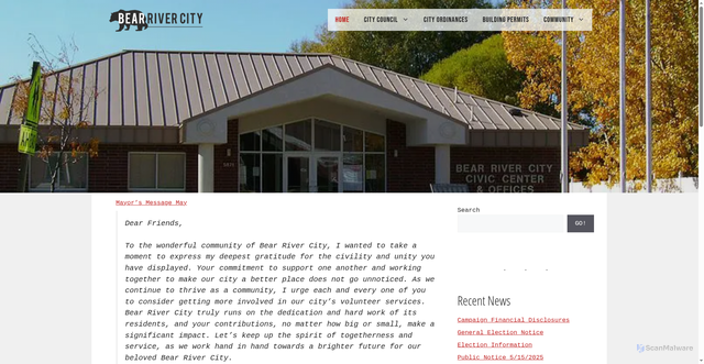 Security scan screenshot of https://www.bearrivercityutah.gov/