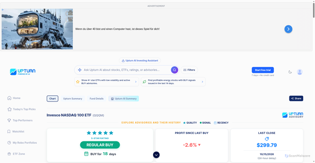 Security scan screenshot of https://www.upturn.io/etfs/QQQM