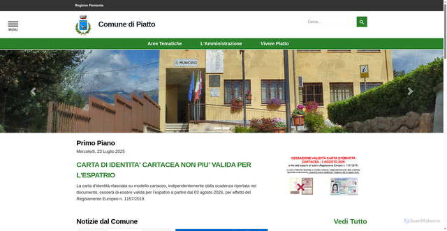 Security scan screenshot of https://www.comune.piatto.bi.it/