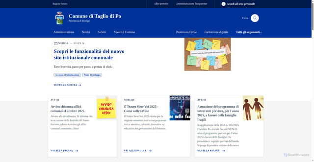 Security scan screenshot of https://www.comune.tagliodipo.ro.it/