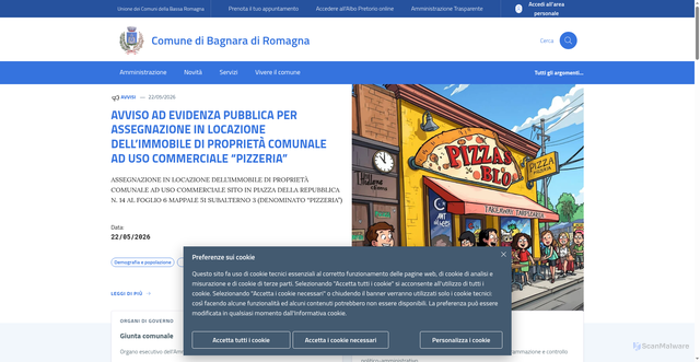 Security scan screenshot of https://www.comune.bagnaradiromagna.ra.it