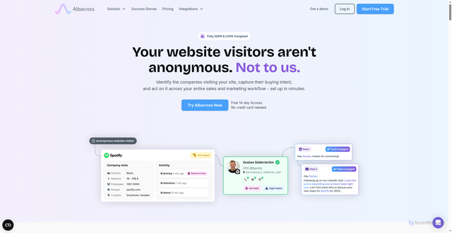 Security scan screenshot of https://albacross.com