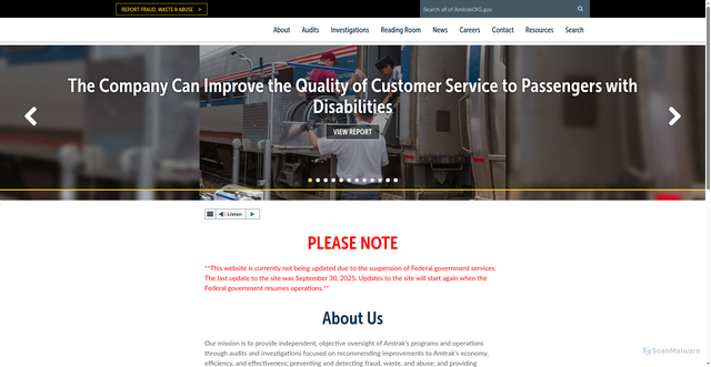 Security scan screenshot of https://amtrakoig.gov/