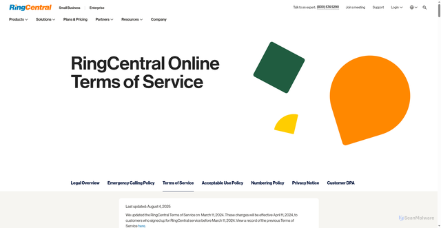 Security scan screenshot of https://www.ringcentral.com/legal/eulatos.html