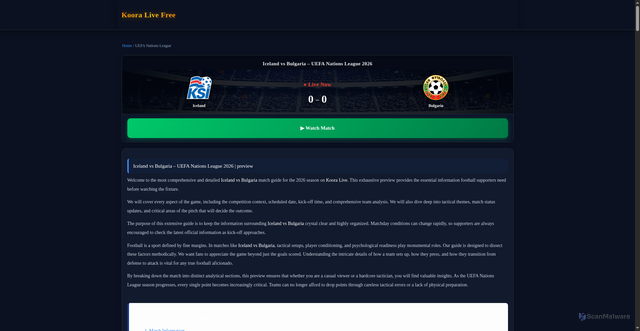 Security scan screenshot of https://kooralivefree.com/matches/iceland-vs-bulgaria-2026/