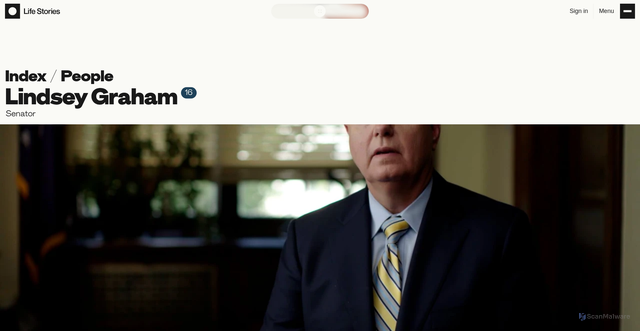 Security scan screenshot of https://lifestories.org/index/people/lindsey-graham