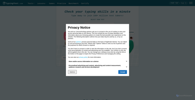 Security scan screenshot of https://typingtest.com