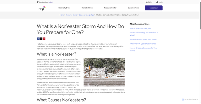 Security scan screenshot of https://www.picknrg.com/en/resource-center/what-is-a-nor'easter-storm/